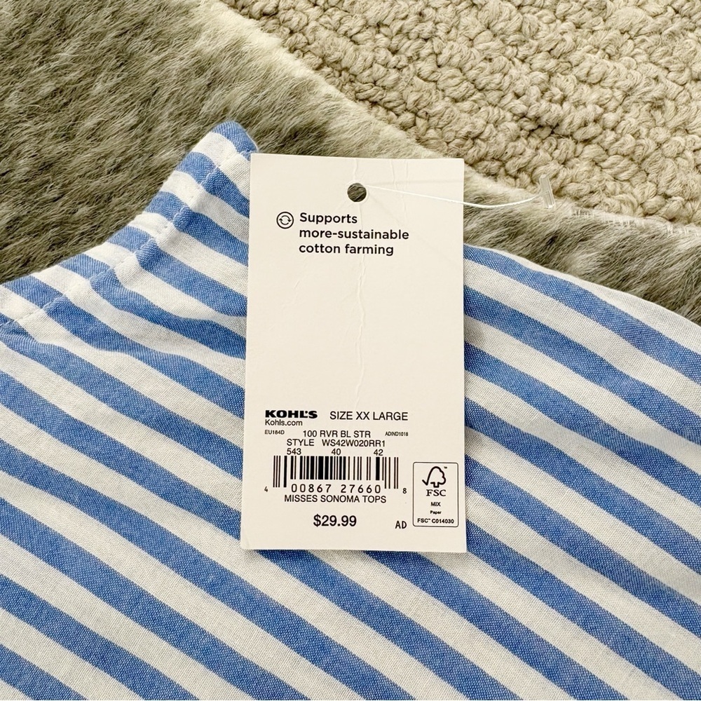 NWT Striped Flutter Sleeve Top XXL - Picture 8 of 11